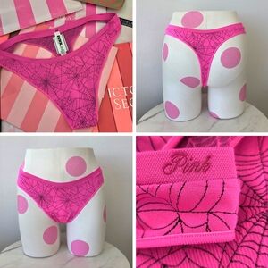 Victoria's Secret Pink Limited Edition Halloween Wink Thong Panty NWT Spider Web